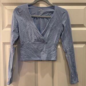 Hollister Women's Light Blue Long Sleeve Wrap Top